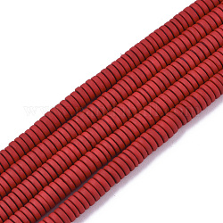 Rocíe no magnéticos hematites filamentos sintético pintadas, abalorios heishi, Disco redondo plano, rojo, 4x1mm, agujero: 0.8 mm, aproximamente 335~340 pcs / cadena, 15.75 pulgada (40 cm)