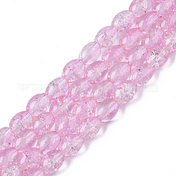 Trasparente perle di vetro crackle fili, ovale, roso, 8x5.5~6mm, Foro: 1 mm, circa 100pcs/filo, 31.4 pollice
