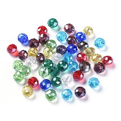 Mixed Handmade Glass Rondelle Beads, Faceted, about 8mm in diameter, 6mm long, hole: 1mm
