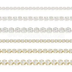 Pandahall 6m 6 estilo latón strass cadenas strass, cadenas de copa de rhinestone de cristal, oro y plata, 2~4x2~3.8mm, 1m / estilo