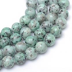 Chapelets de perles en jaspe sésame naturel / jaspe kiwi, ronde, aigue-marine moyenne, 8~9mm, Trou: 1mm, Environ 46~47 pcs/chapelet, 14.9~15.1 pouce