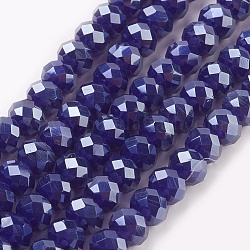 FilI di perline in vetro placcato, lustro di perla placcato, sfaccettato, rondelle, blu notte, 6x4~5mm, Foro: 0.8~1 mm, circa 85~88pcs/filo, 16.1~16.5 pollice (41~42 cm)