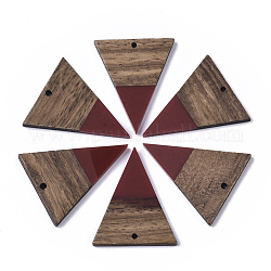 Resin & Walnut Wood Pendants, Triangle, Dark Red, 37.5x31x3mm, Hole: 1.8mm