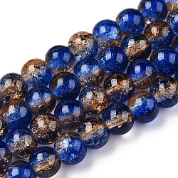 Zweifarbige Crackle-Backlackstränge aus transparenten Glasperlen, Runde, Blau, 8 mm, Bohrung: 1.5 mm, ca. 108~110 Stk. / Strang, 30.71 Zoll ~ 31.50 Zoll (78~80 cm)