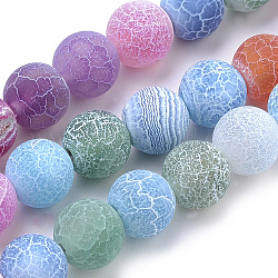 Natural Weathered Agate Beads Strands, Frosted, Dyed, Round, Colorful, 6mm, Hole: 1mm, about 62pcs/strand, 15.7 inch