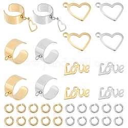 Unicraftale 2 color 6 1/2 kit de fabricación de anillos de puño que incluye 8 anillos de acero inoxidable en blanco con lazo, 4 colgantes de corazón, 4 colgantes de amor, 20 anillos de salto para hacer anillos