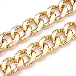 Aluminum Curb Chains, Diamond Cut Cuban Link Chains, Unwelded, Light Gold, 28.5x22x6mm