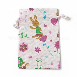 Sacchetti di imballaggio di tela da coniglio, borse coulisse, rettangolo con motivo a coniglio e fiori, colorato, 14~14.4x10~10.2cm