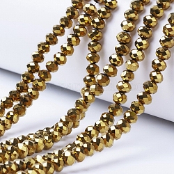 Electroplate Transparent Glass Beads Strands, Full Plated, Faceted, Rondelle, Golden Plated, 10x8mm, Hole: 1mm, about 65~66pcs/strand, 20.8~21.2 inch(53~54cm)