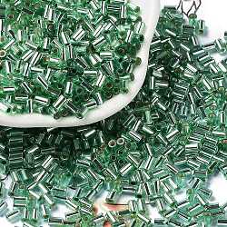 Baking Paint Glass Round Bugle Beads, Silver Lined, Tube, Medium Sea Green, 3.5~3.8x2~2.5mm, Hole: 1.2mm