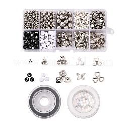 DIY Letter Beads Bracelet Making Kit, Including 899Pcs CCB Plastic Beads, 122Pcs Acrylic Beads, 2Rolls Elastic Thread, Platinum, Beads: 1021pcs/set