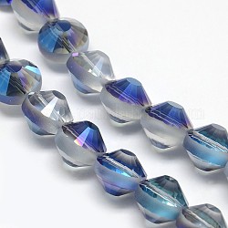 Electroplate Frosted Crystal Glass Bicone Beads Strands, Faceted, Half Rainbow Color Plated, Light Steel Blue, 10.5x13mm, Hole: 1mm, about 50pcs/strand, 25.5inch