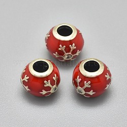 Weihnachtsthema 925 europäische Perlen aus Sterlingsilber, mit Emaille, Großloch perlen, Runde mit Schneeflocke, Antik Silber Farbe, rot, 11.5x10 mm, Bohrung: 4.5 mm