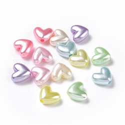Perline acrilico perla imitato, cuore, colore misto, 9.5x11x5.5mm, Foro: 2.2 mm, circa 1612pcs/500g