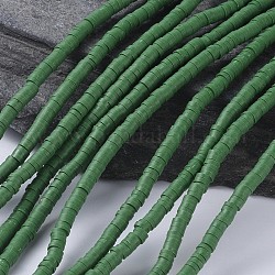 Distanziatori di perline di argilla polimerica fatti a mano ecologici rotondi piatti, verde mare scuro, 4x1mm, Foro: 1 mm, circa 380~400pcs/filo, 17.7 pollice