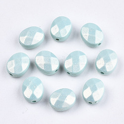 Perles acryliques laquées, de Style caoutchouté, facette, ovale, turquoise pale, 10.5x8.5x5.5mm, Trou: 1.5mm