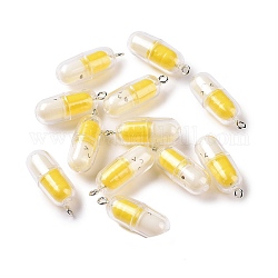Pendenti in plastica traslucida, fascino della capsula della pillola, con anse in ferro tono platino, giallo, 29x10.5mm, Foro: 2 mm