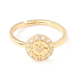 Tondo piatto con anello regolabile in zirconi stellati, vero anello da dito in ottone placcato oro 18k per donna, chiaro, misura degli stati uniti 6 1/2 (16.9mm)