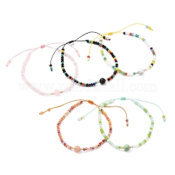 Bracciali di perline intrecciati con fili di nylon regolabili, con perle di pietre preziose naturali e sintetiche rotonde e perline di vetro, diametro interno: 1-3/4~3-3/8 pollice (4.5~8.5 cm)