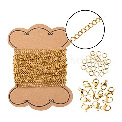 DIY Jewelry Making Kits, 5m Vacuum Plating 304 Stainless Steel Extend Curb Chains, 50Pcs 304 Stainless Steel Open Jump Rings and 30Pcs Lobster Claw Clasps, Golden, Chains: 4.8~5m/set