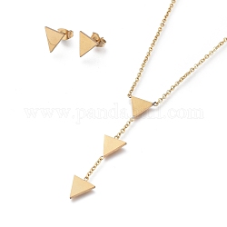 Triangle 304 Stainless Steel Jewelry Sets, Cable Chains Pendant Necklaces and Stud Earrings, with Ear Nuts and Lobster Claw Clasps, Golden, 19.29 inch(49cm), 9x9mm, Pin: 0.7mm