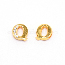 Alloy Slide Charms, with Crystal Rhinestone and Initial Letter A~Z, Letter.Q, Q: 11.5x11x4mm, Hole: 1.5x8mm