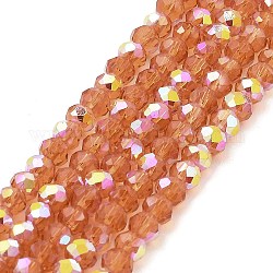 Baking Painted Transparent Glass Beads Strands, Imitation Opalite, Faceted, AB Color Plated, Round, Coral, 4.5x4mm, Hole: 0.9mm, about 117~118pcs/strand, 17.13~17.32''(43.5~44cm)