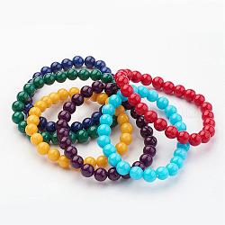 Giada mashan naturale perline braccialetti stretch, tondo, colore misto, 2-1/4 pollice (58 mm)