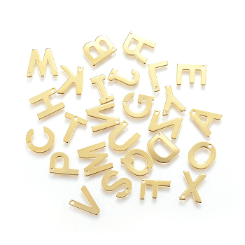 304 Stainless Steel Letter Charms, Initial Charms, Alphabet Charms, Letter A~Z, 11x6~12x0.8mm, Hole: 1mm