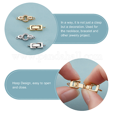 SUPERFINDINGS 8 Sets 2 Styles Brass Fold Over Clasps 2 Colors Zirconia  Extender Clasp Closure End Caps for Bracelet Necklace Jewelry Extender