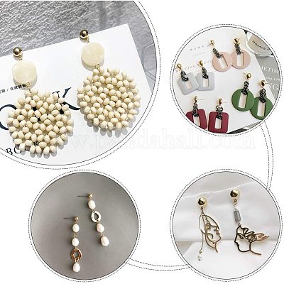 40pcs(20pairs) Stainless Steel Stud Earring Half Round Earrings Posts with Loop 0.8mm Pin Golden & Stainless Steel Color Earring Studs for Jewelry