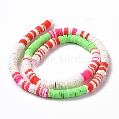 Handmade Polymer Clay Bead Strands, Heishi Beads, Disc/Flat Round, Green,  6x0.2~2mm, Hole: 2mm, about 325~330pcs/strand, 15.12~ 15.35 inch(38.4~39cm)