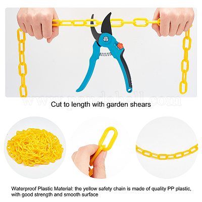 AHANDMAKER 32.8 Ft Plastic Safety Chain, 1.38 Inch Yellow Barrier Links,  Barrier Chain, Security Chain Link, Link Fence Safety Barrier for Stopping