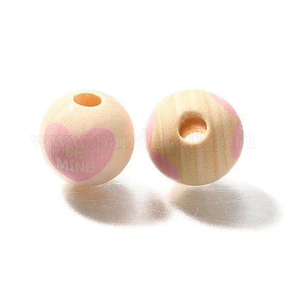 Perles en bois imprimées avec éléments de la Saint-Valentin&nbsp;WOOD-R002-01-36-1
