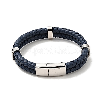 Bracciale multifilo a doppio giro intrecciato in pelle con 304 chiusura  magnetica in acciaio inossidabile per uomo donna all'ingrosso 