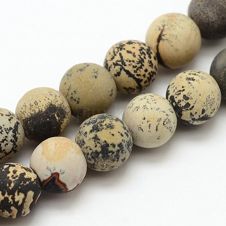 Natural Dendritic Jasper Frosted Round Beads Strands G-O039-01-6mm-1
