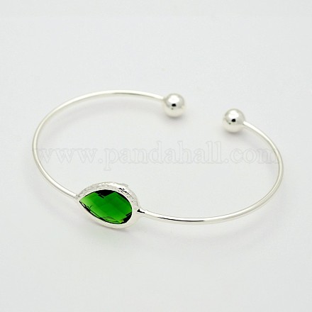 Silver Color Plated Brass Glass Cuff Bangles BJEW-J145-01-1