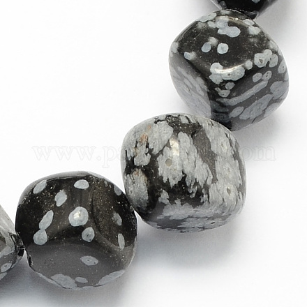 Cube Shaped Gemstone Natural Snowflake Obsidian Beads Strands G-S108-07-1