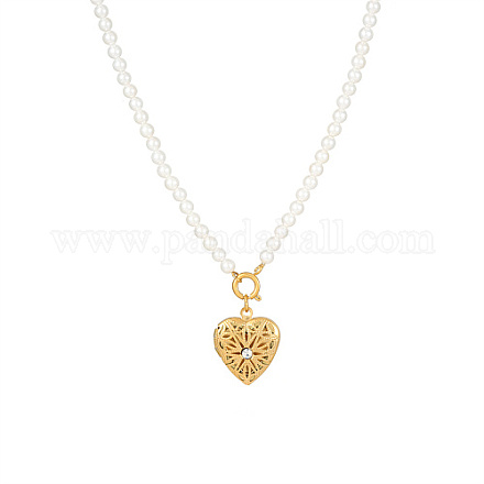 Collana con pendente a cuore in acciaio inossidabile con catenelle di perle di plastica JS3937-1