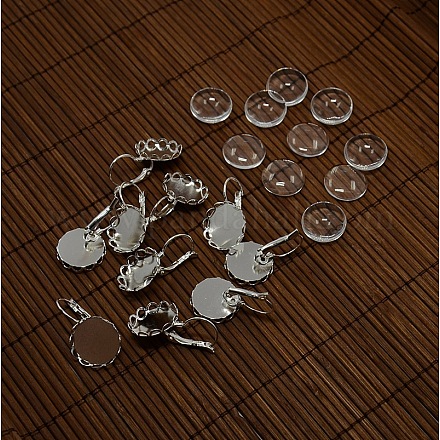 Boucles d'oreilles en laiton avec base vierge et couvercles en verre bombé transparent DIY-X0156-S-1