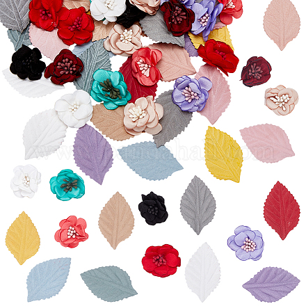 Wadonn 132 個 18 スタイル布飾りアクセサリー  衣装帽子バッグ用  葉と3Dの花  ミックスカラー  29~47x27~28x1~10mm FIND-WR0008-79-1