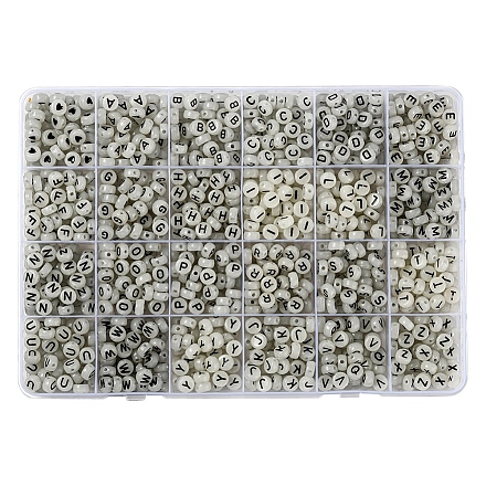 27 style rond plat avec lettres noires et perles acryliques lumineuses en forme de cœur SACR-YW0001-37-1