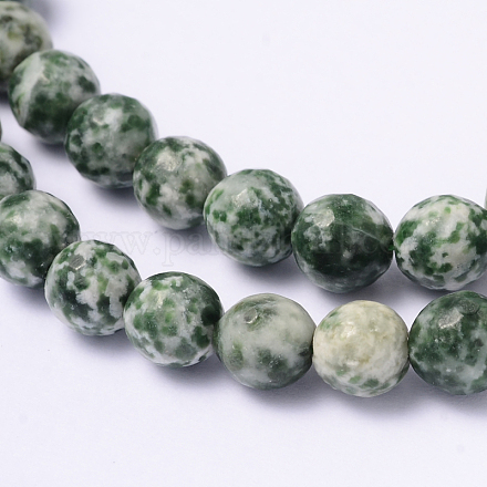 Tache verte naturelle facettée jasper brins de perles rondes G-L377-44-8mm-1