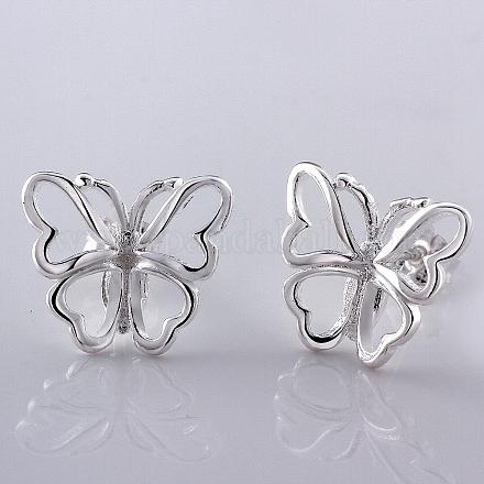 Butterfly Silver Color Plated Brass Cubic Zirconia Stud Earrings EJEW-BB10084-1