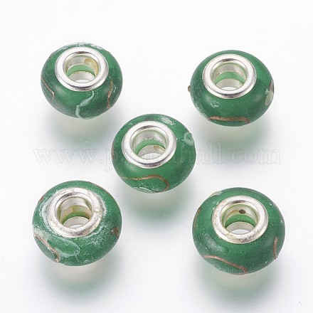 Green Handmade Lampwork European Rondelle Beads X-LPDL-014F-9-1