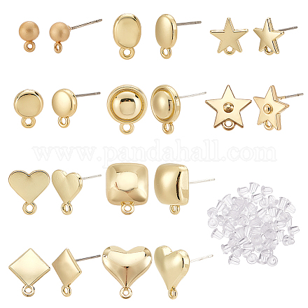 PH PandaHall Golden Stud Earring with Loop FIND-PH0008-37-1