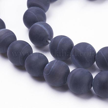 Natural Black Striped Agate/Banded Agate Beads Strands G-F520-50-6mm-1