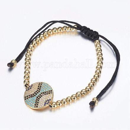 Adjustable Brass Braided Beaded Bracelets BJEW-G528-07G-1