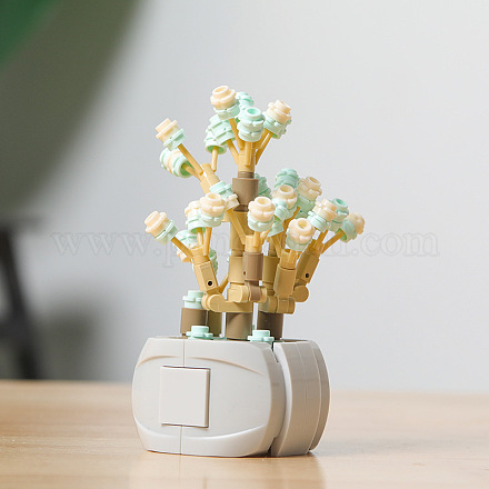 Juego de juguetes diy de bloques de construcción de plantas de flores suculentas de plástico DIY-I077-04-1