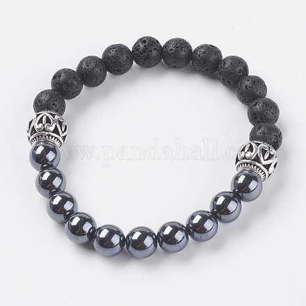 Natural Lava Rock Beads Stretch Bracelets BJEW-E326-04-1